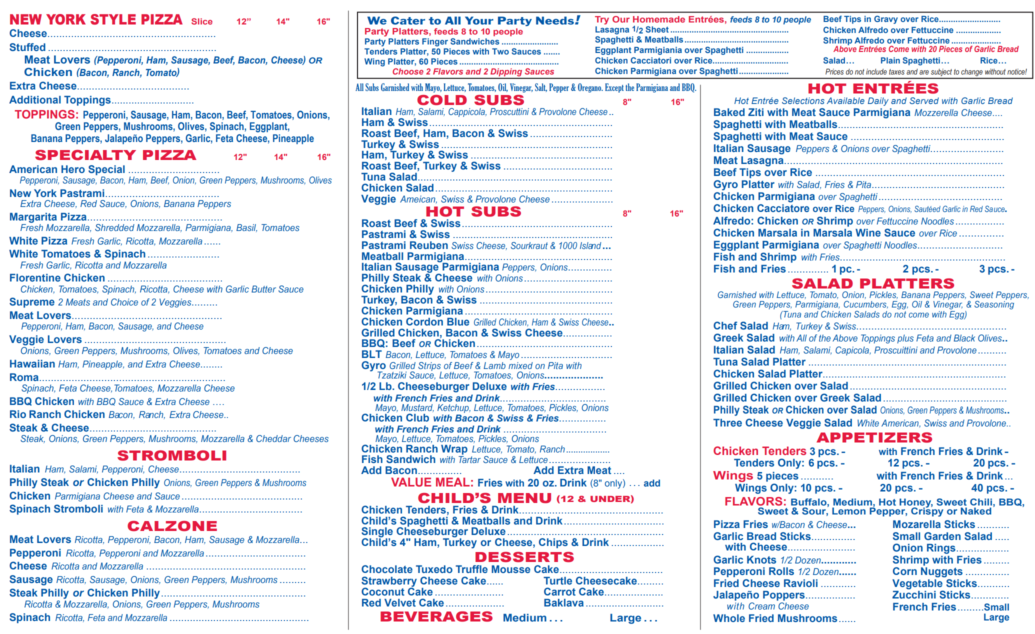 American Hero Menu - Page 1